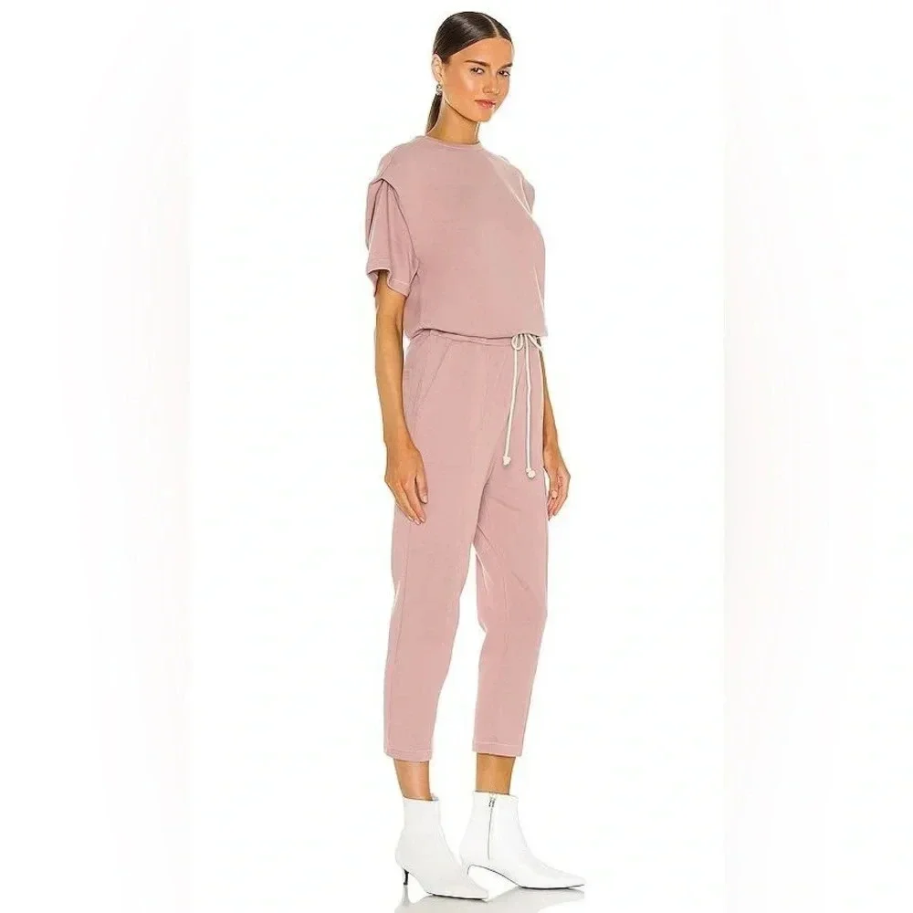 Pistola Clarisse French  Terry Shoulder Pleat Jumpsuit in Cameo Pink, size XS - Picture 2 of 14